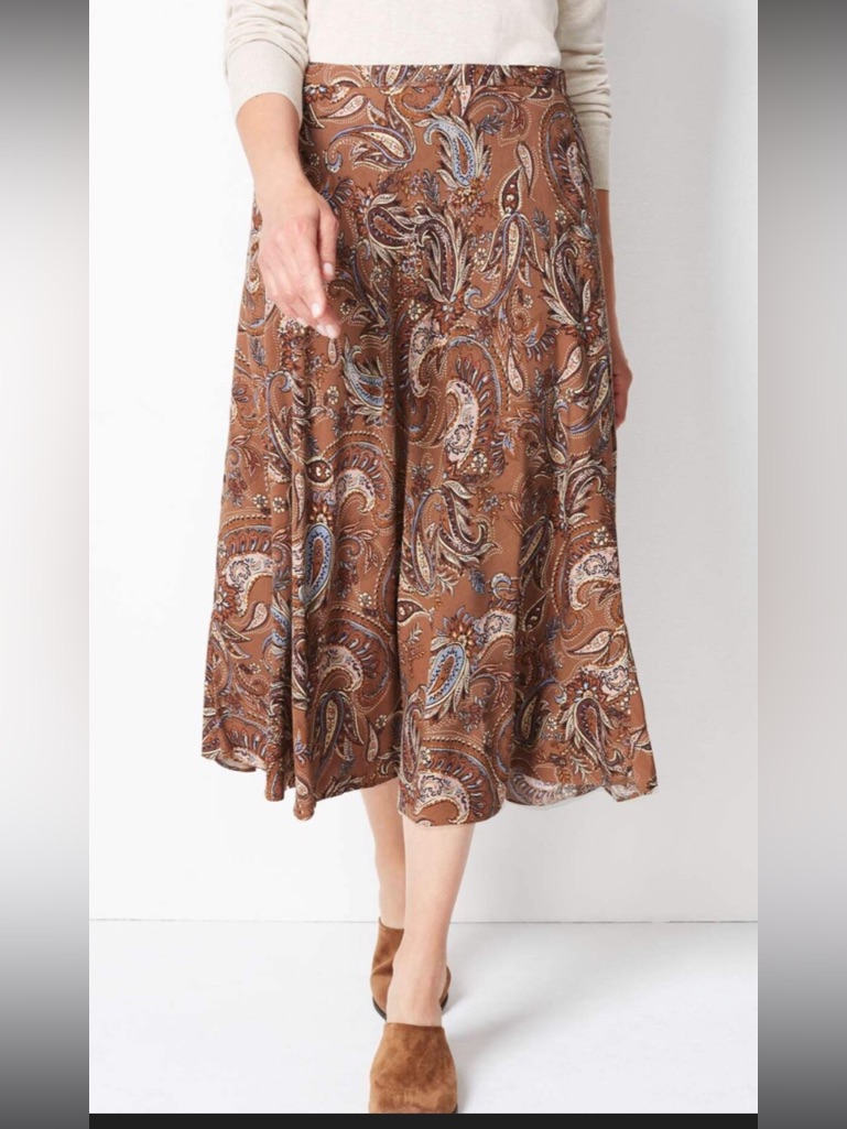 Grace Brown Paisley Midi Skirt With Blue Accents